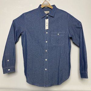 NWT TWO SON Mens Blue Denim White Speckled L/S Cotton Button Down Large L